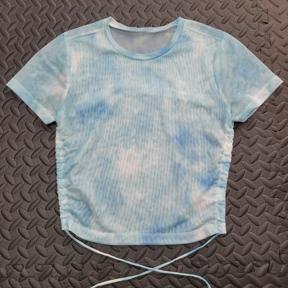 Sheer Mesh Tie Dye Ruched Side Crop Top Festival Rave Pool Beach Resortwear